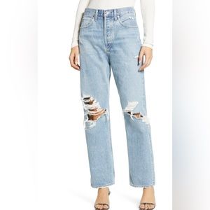 Agolde Light Wash Distressed Straight Leg Jeans